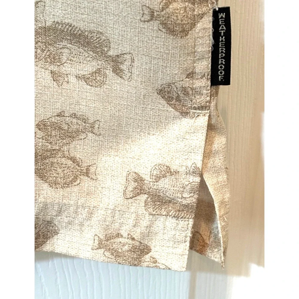 Weatherproof Garment Co Mens‎ Fishing Size L Beige Fish Print Button-Up Outdoor